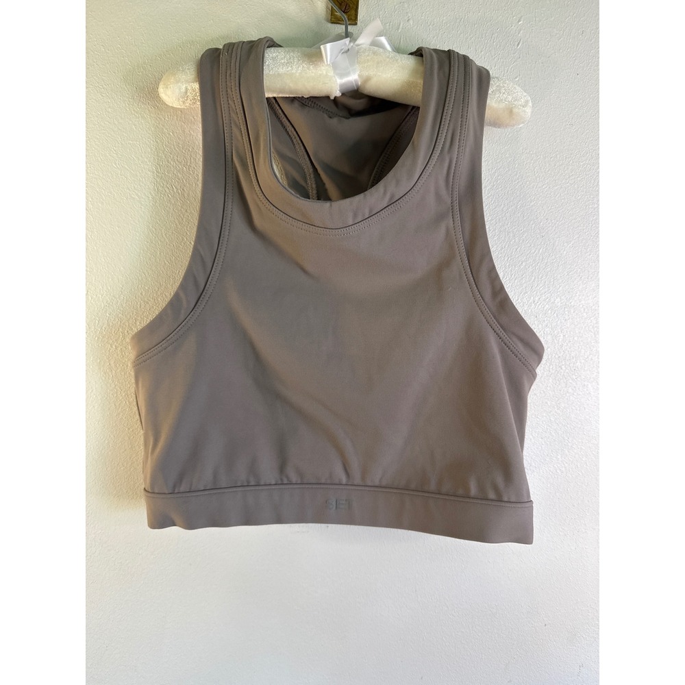 Set Active Sportbody High Neck Racerback Sports Bra Taupe Brown Size Large